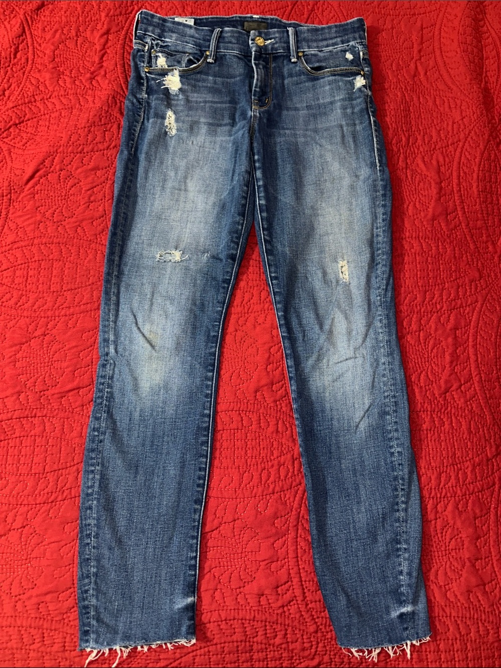 MOTHER The Looker Women's Distressed Medium Blue Skinny Jeans size 27
